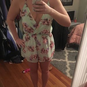 Mint floral romper